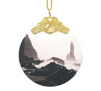 EZDLOWVBA Iceland Print Glass Round Pendant Christmas Tree Decor With Metal Buckle Hanging Xmas Accessory