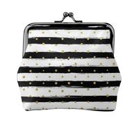EZDLOWVBA Ink and Gold Dot Stripes Print Double Clasp Metal Frame Leather Kiss Lock Change Pouch Wallet for Women with Keys, Small Purses