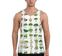 EZDLOWVBA Introduction of Various Vegetables Print Men's Funny Tank Top Summer Tank Tops for Men Cool Gym Workout Athletic Sleeveless Shirts Black