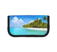 EZDLOWVBA Island with Sandy Beach and Palm Tree Print Pencil Case for Student Teens Adults Pencil Bag Case Kids Pencil Box Storage Bags Girls Pen Pouch Big Capacity