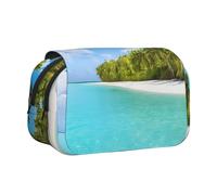 EZDLOWVBA Island with Sandy Beach and Palm Tree Print Pencil Case Large Capacity Pen Pouch Pencil Bag with 2 Compartments Pen Holder Organizer Stationery Bag