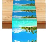EZDLOWVBA Island With Sandy Beach And Palm Tree Print Table Runner 13 X 72 Inch Table Cover Kitchen Dining Table Decor For Home Party Restaurant Table