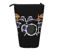 EZDLOWVBA Jazz Drum Print Stationery Bag for Boys & Girls, Stand Pencil Holder, Zip Pencil Case, Telescopic Case, Students & Office Middle School