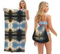 EZDLOWVBA Landscape Scenery Print Beach Towel Backpack 2 In 1 Summer Large Lightweight Beach Towel - Multifunctional Ship Pattern Towel Bag For Storage,Sport