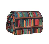 EZDLOWVBA Library Bookshelf Print Pencil Case Large Capacity Pen Pouch Pencil Bag with 2 Compartments Pen Holder Organizer Stationery Bag