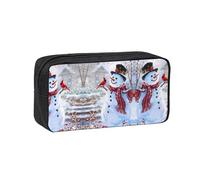 EZDLOWVBA Merry Christmas Snow Man and Birds Print Pencil Case for Boys Girls Secondary School Pen Holder for Kids Girls Pen Pouch Pencil Bag Office College Stationery