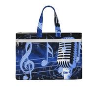 EZDLOWVBA Microphone With Music Notes Print Canvas Tote File Bag Suitable For Studying, Traveling, Traveling, Commuting, Etc.