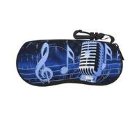 EZDLOWVBA Microphone With Music Notes Print Eyeglass Case Sunglasses Soft Pouch With Belt Clip Ultra Light Neoprene Zipper Eyeglass Case Portable Travel Glasses Casefor Men & Women
