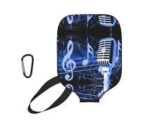 EZDLOWVBA Microphone with Music Notes Print Pickleball Paddle Cover, Neoprene Racket Sleeve with Zipper, 11.6'' * 8.7'' Soft & Durable Pickleball Paddle Protection Cover