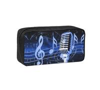 EZDLOWVBA Microphone with Music Notes Print Portable Student Kids Pencil Case Pen Bag Durable Stationery Pouch,Capacity Bag Pouch Holder