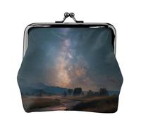 EZDLOWVBA Milky Way Print Double Clasp Metal Frame Leather Kiss Lock Change Pouch Wallet for Women with Keys, Small Purses