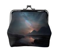 EZDLOWVBA Milky Way Print Double Clasp Metal Frame Leather Kiss Lock Change Pouch Wallet for Women with Keys, Small Purses