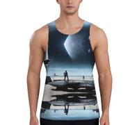 EZDLOWVBA Moon Stars and Planets Print Men's Funny Tank Top Summer Tank Tops for Men Cool Gym Workout Athletic Sleeveless Shirts Black