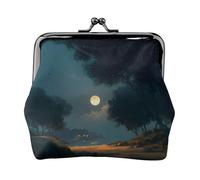 EZDLOWVBA Moonlight Print Double Clasp Metal Frame Leather Kiss Lock Change Pouch Wallet for Women with Keys, Small Purses