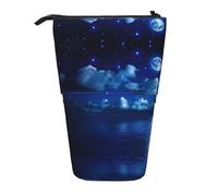 EZDLOWVBA Moonlit Night Print Stationery Bag for Boys & Girls, Stand Pencil Holder, Zip Pencil Case, Telescopic Case, Students & Office Middle School