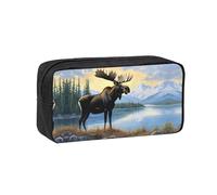 EZDLOWVBA Moose Cute Deer Print Portable Student Kids Pencil Case Pen Bag Durable Stationery Pouch,Capacity Bag Pouch Holder