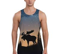 EZDLOWVBA Moose Mountain Pine Tree Wilderness Print Men's Funny Tank Top Summer Tank Tops for Men Cool Gym Workout Athletic Sleeveless Shirts Black