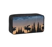 EZDLOWVBA Moose Mountain Pine Tree Wilderness Print Portable Student Kids Pencil Case Pen Bag Durable Stationery Pouch,Capacity Bag Pouch Holder