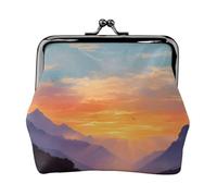 EZDLOWVBA Morning Glow Print Double Clasp Metal Frame Leather Kiss Lock Change Pouch Wallet for Women with Keys, Small Purses