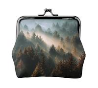 EZDLOWVBA Morning Mist Forest Print Double Clasp Metal Frame Leather Kiss Lock Change Pouch Wallet for Women with Keys, Small Purses