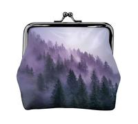 EZDLOWVBA Morning Mist Forest Print Double Clasp Metal Frame Leather Kiss Lock Change Pouch Wallet for Women with Keys, Small Purses