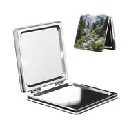EZDLOWVBA Mountain Stream Print Compact Vanity Mirror Girls Women Beauty, Stylish Travel Folding Makeup Mirrors For Wallet Pocket Handbag,Portable Double-Sided Magnifying Cosmetic Mirror
