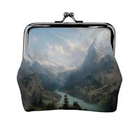 EZDLOWVBA Mountains Print Double Clasp Metal Frame Leather Kiss Lock Change Pouch Wallet for Women with Keys, Small Purses