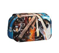 EZDLOWVBA Music Guitar Print Pencil Case Large Capacity Pen Pouch Pencil Bag with 2 Compartments Pen Holder Organizer Stationery Bag