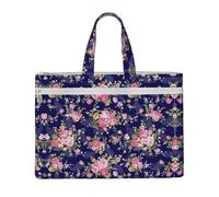 EZDLOWVBA Navy Blue Base Floral Print Canvas Tote File Bag Suitable For Studying, Traveling, Traveling, Commuting, Etc.