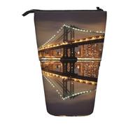 EZDLOWVBA New York Manhattan Bridge Night Print Stationery Bag for Boys & Girls, Stand Pencil Holder, Zip Pencil Case, Telescopic Case, Students & Office Middle School