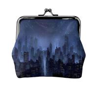 EZDLOWVBA Night Skyline Print Double Clasp Metal Frame Leather Kiss Lock Change Pouch Wallet for Women with Keys, Small Purses