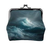 EZDLOWVBA Ocean Waves Print Double Clasp Metal Frame Leather Kiss Lock Change Pouch Wallet for Women with Keys, Small Purses