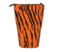 EZDLOWVBA Orange Tiger Leopard Print Stationery Bag for Boys & Girls, Stand Pencil Holder, Zip Pencil Case, Telescopic Case, Students & Office Middle School