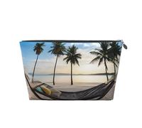 EZDLOWVBA Paradise Beach with Hammock Coconut Palm Trees Print Makeup Bag Cosmetic Bag for Purse Travel Make Up Organizer for Handbag,Waterproof Beauty Pouch for Women and Girls