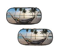 EZDLOWVBA Paradise Beach with Hammock Coconut Palm Trees Print Pencil Cases Boys Girls Lovely Pencilcase with Zip Organizer for Students Pencil Case for Daughter Son Desk Pencil Pouch
