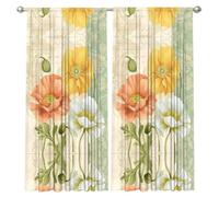 EZDLOWVBA Pastel Poppies Print Window Curtains,Light Filtering Window Panel Drapes Set For Living, Dining, Bedroom, 52"" W X 84l(Pair)