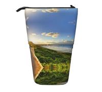 EZDLOWVBA Pathway Sunset Near Bright Green Print Stationery Bag for Boys & Girls, Stand Pencil Holder, Zip Pencil Case, Telescopic Case, Students & Office Middle School