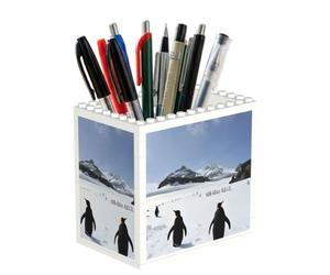 EZDLOWVBA Penguins On The Iceberg Print Personalised Building Blocks Pencil Holder For Office School And Home Creative Craft Decorations Desk Decor Mini Building Block Toy(1pcs)