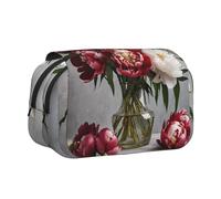 EZDLOWVBA Peony Flowers Blossom Print Pencil Case Large Capacity Pen Pouch Pencil Bag with 2 Compartments Pen Holder Organizer Stationery Bag