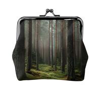 EZDLOWVBA Pine Forest Print Double Clasp Metal Frame Leather Kiss Lock Change Pouch Wallet for Women with Keys, Small Purses