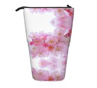 EZDLOWVBA Pink Cherry Blossoms Print Stationery Bag for Boys & Girls, Stand Pencil Holder, Zip Pencil Case, Telescopic Case, Students & Office Middle School