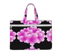 EZDLOWVBA Pink Flower Print Canvas Tote File Bag Suitable For Studying, Traveling, Traveling, Commuting, Etc.