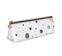 EZDLOWVBA Pink Gray White Modern Polka Dot Pattern Print Cute Pencil Case for Girls Boys,Leather Stationery Organizer Box School Office Supplies Case