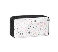 EZDLOWVBA Pink Gray White Modern Polka Dot Pattern Print Portable Student Kids Pencil Case Pen Bag Durable Stationery Pouch,Capacity Bag Pouch Holder