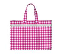 EZDLOWVBA Pink Plaid Print Canvas Tote File Bag Suitable For Studying, Traveling, Traveling, Commuting, Etc.