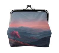 EZDLOWVBA Pink Twilight Print Double Clasp Metal Frame Leather Kiss Lock Change Pouch Wallet for Women with Keys, Small Purses