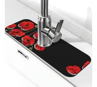 EZDLOWVBA Poppy Flowers Vivid Petals Print Stone Faucet Mat For Kitchen Sink,Diatomite Absorbent Mat, Tap Splash Guard For Bathroom Kitchen (15" X 5.5")