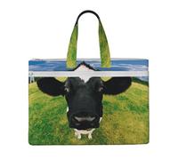 EZDLOWVBA Prairie Cow Print Canvas Tote File Bag Suitable For Studying, Traveling, Traveling, Commuting, Etc.
