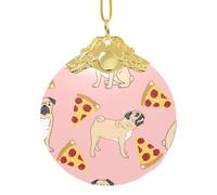 EZDLOWVBA Pug Pizza Pink Print Glass Round Pendant Christmas Tree Decor With Metal Buckle Hanging Xmas Accessory
