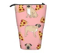 EZDLOWVBA Pug Pizza Pink Print Stationery Bag for Boys & Girls, Stand Pencil Holder, Zip Pencil Case, Telescopic Case, Students & Office Middle School